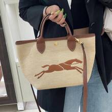 Women Shoulder Bags - 大馬草編綠色小號 - 查看 2