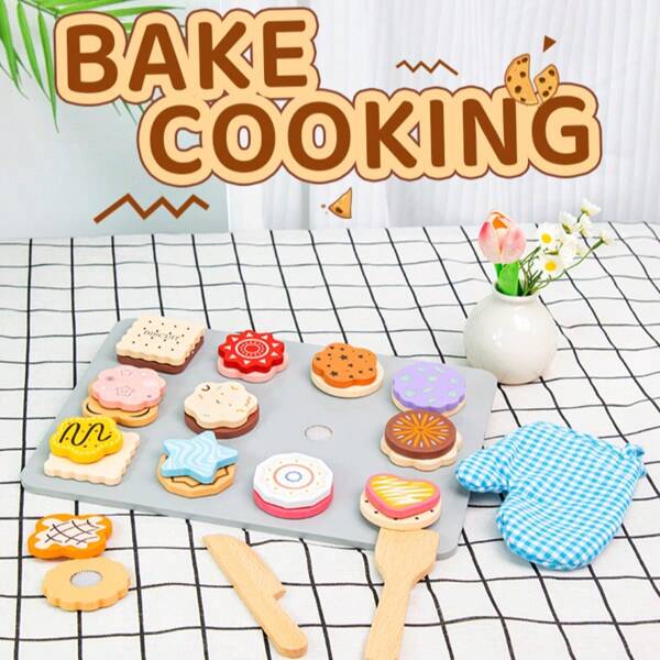 Juego de pastel y repostería de madera para juego de roles, set de cocina y hornear comida de juguete para niños y niñas