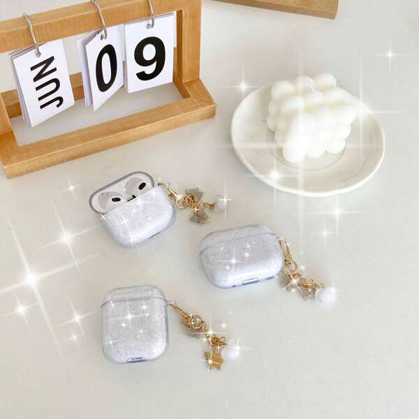 Sequins Transparent Silicone Earphone Protective Case Compatible With Apple 3rd/4th Gen, TPU Anti-Drop