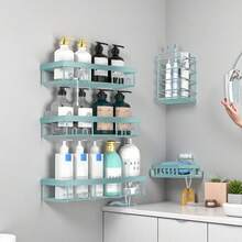 Mensola portaoggetti da doccia, confezione da 5, mensole nere senza foratura, mensola portaoggetti autoadesiva per il bagno, accessori per la doccia, porta shampoo a parete