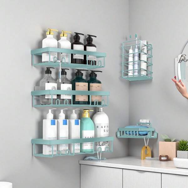 Mensola portaoggetti da doccia, confezione da 5, mensole nere senza foratura, mensola portaoggetti autoadesiva per il bagno, accessori per la doccia, porta shampoo a parete