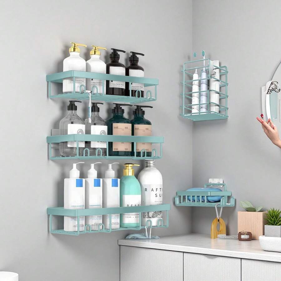 Mensola portaoggetti da doccia, confezione da 5, mensole nere senza foratura, mensola portaoggetti autoadesiva per il bagno, accessori per la doccia, porta shampoo a parete