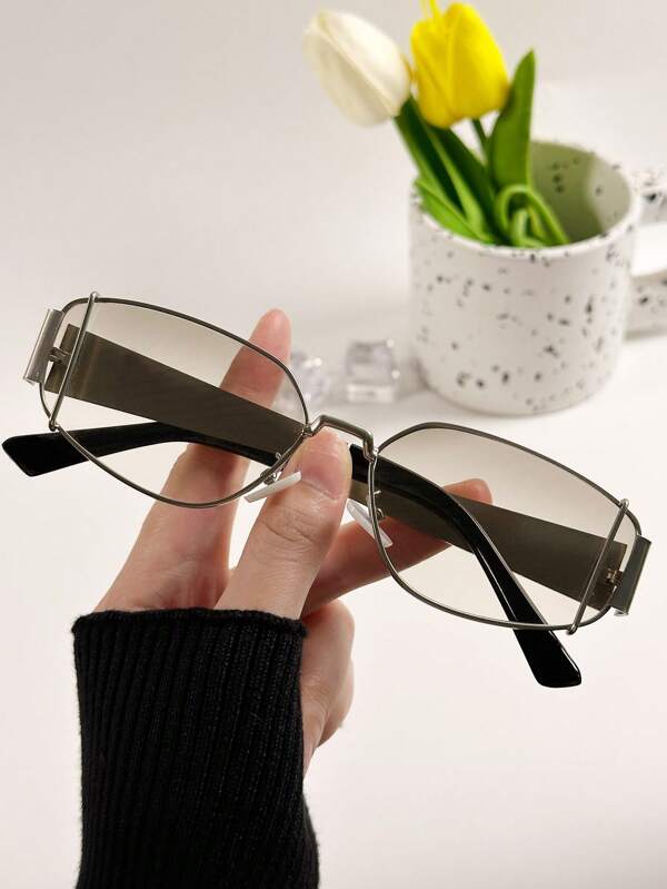 1pc Men's Square Personalized Stainless Steel Wide Frame Fashion Fashion Glasses, Mercury Color, Suitable For Daily Decoration, Streetwear, Casual Versatile Use
