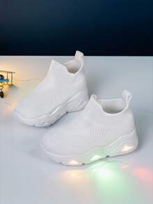 New Design Kids/Toddlers Casual Minimalist Comfortable Soft Fashion LED Light Up Breathable Mesh Non-Slip Lightweight Low Top Quick Wear Outdoor Indoor Walking Running Sneakers - White - View 7