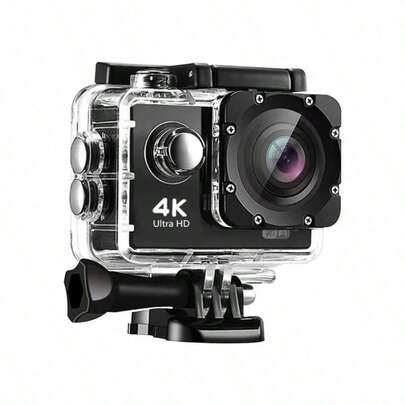 1pc 1080P HD Action Camera With Fisheye Lens, 140° Wide Angle, 2.0inch LCD Display, Digital Image Stabilization, Auto Exposure, Rechargeable Battery/USB Power, SD Card Slot, MP4 File Format For Outdoor Sports Recording