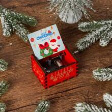 1 Caja de música de Navidad, Caja de música de mano, Caja de música de madera de Navidad miniatura de estilo vintage con grabados, Decoración navideña, Regalo de Navidad y Año Nuevo para hombres y mujeres