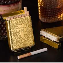 1pc Metal Vintage Cigarette Case, Triple Open Cigarette Box, Fashionable Gentlemen Style, Holds 20 Regular/16 King Size Cigarettes, Unisex Portable Metal Cigarette Case, Engraved Cigarette Box With Anti-Crush Design