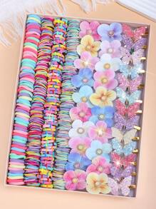 255pcs/Set Colorful Hair Scrunchies & Flower Hair Ties Combo, Includes Basic Hair Ties In Various Colors And Floral Patterned Hair Ties - Suitable For Girls And Women, Perfect For Ponytails, Parties, And Adorable Hairstyles, Great Gift Choice