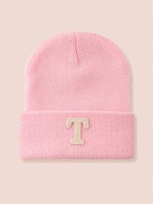 1pc Kids 26-Letter Knitted Hat, Warm Beanie For Boys And Girls, Suitable For Outdoor, Daily Wear In Autumn/Winter - Pink - View 79