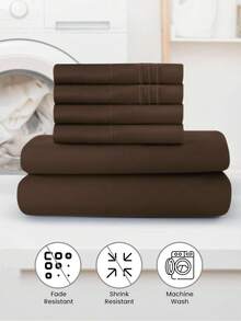 6-Piece Bed Sheet Set – Twin/Full/Queen/King Sizes | Soft Microfiber | Deep Pocket Fitted Sheet | Cooling, Wrinkle-Free, Summer And All-Season Comfort | Includes 1 Flat Sheet, 1 Fitted Sheet, 4 Pillowcases - 巧克力棕 - 查看 3