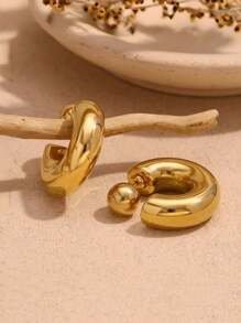2 piezas de Pendientes de aro de acero inoxidable con baño de oro de 18 quilates de moda, a prueba de agua y resistentes a la decoloración, adecuados para el uso en vacaciones de la mujer