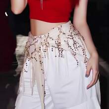 Belly Dance Sequin Tassel Triangle Scarf, Dance Performance Waist Belt Costume, Jazz Dance Hip Scarf, Street Dance Waist Chain Accessory, Contemporary Dance Waist Scarf - Multicolor - View 8