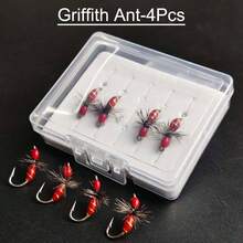 4-8pcs #10 Griffith Ant Trout Flies Fly Bass Pike Salmon Steel Head Trout Fishing Ant Dry Fly Material Artificial Feather&Rayon