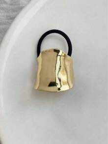 1 Gold And 1 Silver Geometric Metal Elastic Hair Accessory, Women's Decorative Gift, Gold Hair Accessory, Hair Bobble, Hair Tie ,Hair Accessories, Ponytail Holders, Hair Elastics, Hair Rubber Bands - Multicolor - View 11