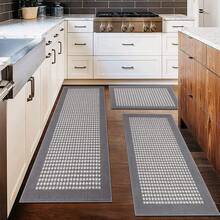 Kitchen Mat Sets 3 Piece Minimalist 3D Lattice Kitchen Floor Rugs With Non Slip Rubber Backing Machine Washable Farmhouse Runner Rugs For Laundry Hallway Doormat - 淺灰色 - 查看 1