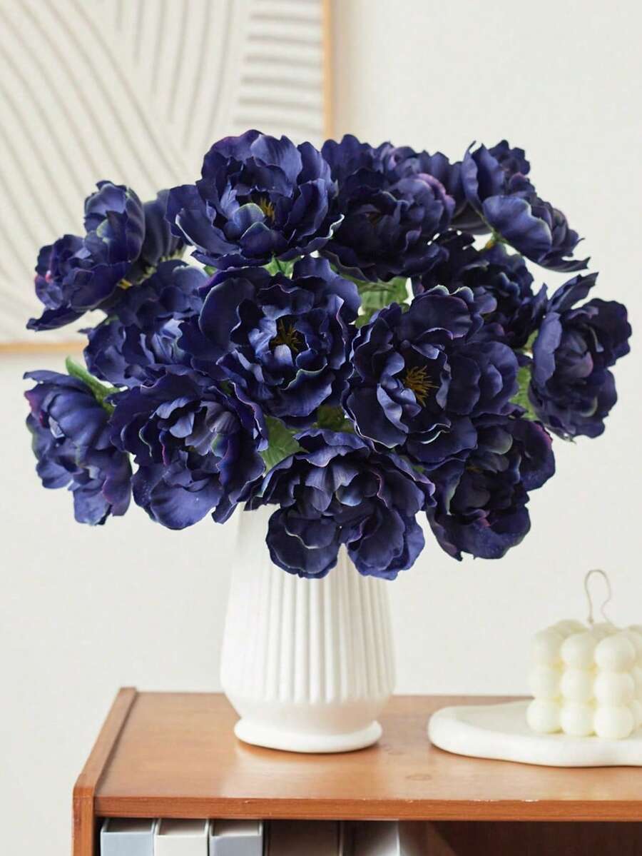 1 Bó Hoa Mẫu Đơn Nhân Tạo 3.9in Hoa Mẫu Đơn Lụa Bó Hoa Mẫu Đơn Giả Lớn Cho Tiệc Cưới Trong Nhà Ngoài Trời Trang Trí Sân Vườn Bàn Trung Tâm - Màu xanh lam - Xem 1