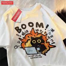 Good Mental State Short Sleeved T-Shirt For Women's 2024 Summer New T-Shirt Loose Casual Cartoon Oversized Top - trắng - Xem 1