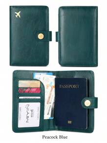 MIYIN 1 pièce Porte-passeport minimaliste accessoire de voyage - rangement pratique Porte-passeport multi-cartes en PU - fermeture par pression motif avion fournitures de vacances articles de voyage Portefeuille de passeport accessoires de voyage affaires décontractées femme et homme indispensables de voyage incontournables pour le voyage et la rentrée scolaire pour offrir à la famille, aux amis, aux amoureux