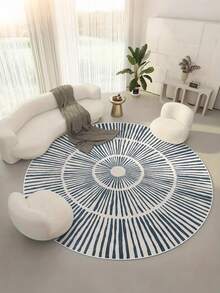 1 Stück runder Teppich mit blauen verstreuten Linien - Ultra weich und bequem für Schlafzimmer, Wohnzimmer, Arbeitszimmer, Büro, Eingangsbereich, Raumdekoration als Bodenvorlage, einfach und modern, saugfähig, waschbar und rutschfest, Teppich für Wohnzimmer - Ganzjahres-Innenraumdekoration, kaschmirartiger runder Schlafzimmerteppich, Teppiche für Schlafzimmer, Bettteppiche, Teppiche für Wohnzimmer, dekorativer Teppich, Hausdekoration, Schlafzimmerdekoration, Herbstdekoration