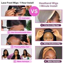 Headband Wig Human Hair Straight 20 Inch Headband Wigs For Women Glueless None Lace Front Wigs Brazilian Virgin Human Hair Machine Made Wig 200% Density Natural Color - Natural Black - 查看 8