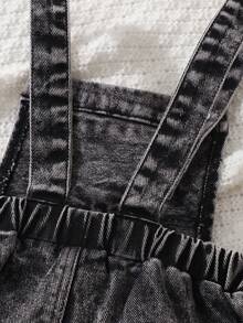 New Style Baby/Toddler Girls Distressed Denim Embroidered Casual Versatile Overalls - Black - View 12