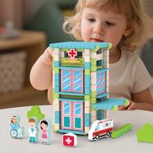Sabiduría de ensamblaje de espigas y mortajas, sueños infantiles - Bloques de construcción con temas de escuela, hospital, zoológico, estación de bomberos, comisaría de policía, granja, juguetes educativos de construcción creativa