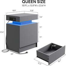 Nightstand With Charging Station, Modern Night Stand With LED Light And Drawers, Bedside Table For Room Decor, End Table For Bedroom, Black/Grey