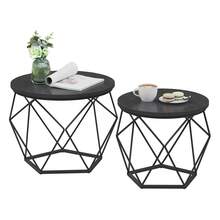 Couchtisch rund, 2er Set, Wohnzimmertisch, Beistelltisch, Vintage-Flair, abnehmbare Tischplatte, für Wohnzimmer,Tintenschwarz - Tintenschwarz - Übersicht 3