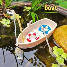 1pc Mini Realistic Floating Small Boat With Oar, Fishing Boat Model, Aquarium Decoration Accessory, For Miniature Landscape, Resin Material DIY Decor - Multicolor - View 7