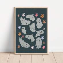 Cute Ghost Print Fall Decor Ghost Wall Arts Ghost Painting Halloween Posters Print Spooky Wall Art Black And White, Optional Frame Home Decor Halloween Decor Room Decor