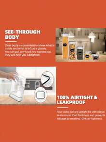 20pcs  Airtight Food Storage Containers Set With Lids Kitchen And Pantry Organization, Plastic Leak-Proof Canisters For Cereal Flour & Sugar - Labels & Marker - Black and White - View 8