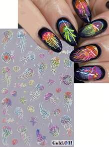 2pcs Ocean Jellyfish Nail Decals, Ocean Animals Summer Nail Art Pattern, Cute Kawaii Nail Art Decoration, Self-Adhesive Stickers, DIY Nail Supplies, Manicure Accessories Tools For Salon