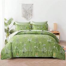 3 Pieces Floral Comforter Set Double Queen King Size,Bed In A Bag Green Bedding Sets Botanical Microfiber Comforter Soft Lightweight Bed Set With Pillowcases,Halloween Bed Room Decro,Christmas Gifts,All Season - 綠色 - 查看 4
