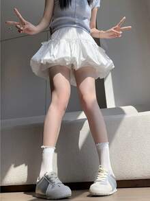 [Korean Fashion, Fall/Winter Clothing] Women's Fall Bottoms: Ribbon Mini Skirt, Pleated Scarf Skirt, Mini, Comfortable Silhouette, Office Casual Dress, Commuting/Everyday Series. Available In Sizes S-XXL, There's A Size To Fit Any Height. Order Now And Receive Free Shipping. - 白色 - 查看 8