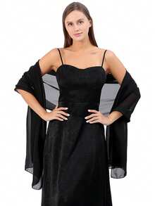 1 xale de chiffon de cor sólida de 190 x 45 cm, cachecol macio para mulheres, vestido formal, noiva - Multicolorido - Ver 14