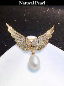 1pc Natural Cultured Freshwater Pearl Brooch, Angel Wing & Ginkgo Leaf & Flower Design, Elegant Lady's Western Jewelry Accessory, Beach/Pride/Birthday/Graduation Gift