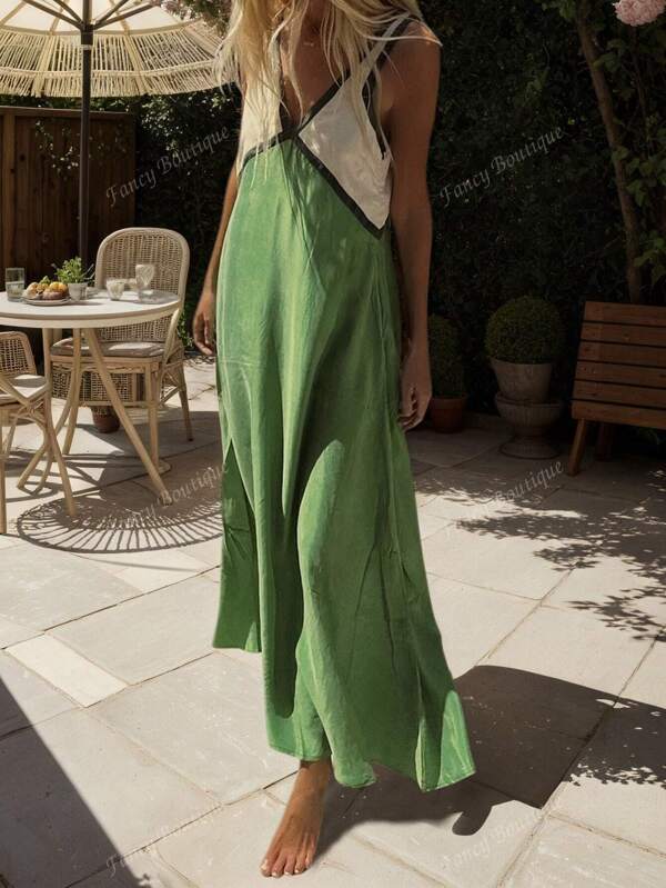 2025 New Fashion Retro French Style Dress, Autumn, Contrast Color, Minimalist, Vacation, Office, Casual, Daily Wear