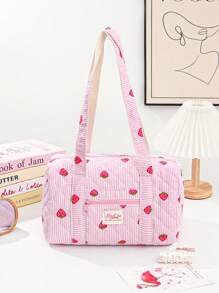 1Pc Floral And Bow Knot With Ruffles Duffel Bag ,Girls Travel Bag ,Girls Weekend Bag ,Women Shoulder Bag,Yoga Bag ,Sports Bag,Girls Weekend Bag ,Girl Duffel Bag ,Girls Luggage Bag Quilted Zipper Handbag Suitable For Ladies And Girls, Gift For Valentines Gift ,New Year Gift Bag For School School Accessories School Stuff