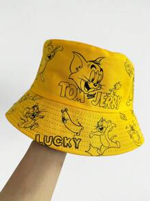 Warner Bros New High-Quality Reversible Tom & Jerry Print Bucket Hat, Versatile Unisex Summer Sun Protection Hat, Cartoon Double-Sided Sunhat