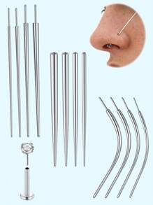 Conjunto de 4 peças de piercings cônicos 16G 18G 14G de aço inoxidável, ferramentas de troca de piercing para joias sem rosca e rosqueadas, pinos cônicos para nariz, lábio, orelha, tragus e kit de alongamento de piercings