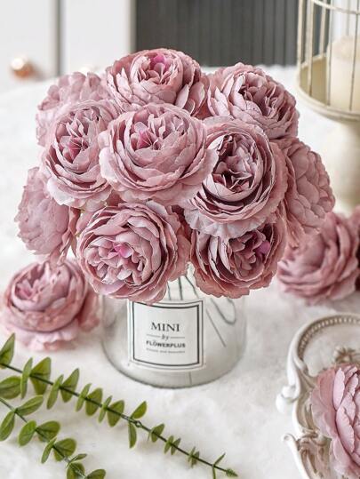 12/24 peças de flores artificiais de peônia, cabeças de flores de peônia simuladas com hastes para decoração de festa de casamento, decoração de bolo e centro de mesa de sala de estar, plantas artificiais, decoração de outono, quarto, mesa, decoração de jardim, itens de decoração de quarto