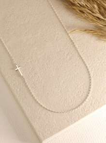 1pc S925 Sterling Silver Side Cross Pendant Necklace - Elegant Jewelry Gift For Women/Girls, Suitable For Everyday Wear