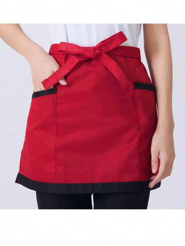 1pc Women's Half Body Apron, Western Restaurant Hotel Kitchen Workwear Short For Male And Female Servers Waist Circumference