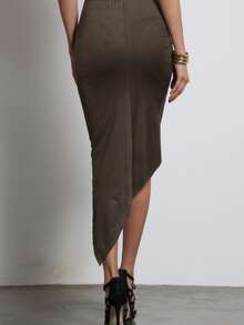 SANS SOUCI MICRO SUEDE ASSYM SKIRT  Plain    Sexy  Elegant  Casual    Suedette    Asymmetrical    SKIRT  Night Out  Birthday Party  Daily  Street    FALL WINTER - Màu xanh Ô liu - Xem 3