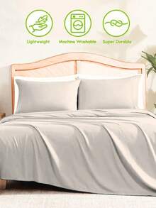 6-Piece Bed Sheet Set – Twin/Full/Queen/King Sizes | Soft Microfiber | Deep Pocket Fitted Sheet | Cooling, Wrinkle-Free, Summer And All-Season Comfort | Includes 1 Flat Sheet, 1 Fitted Sheet, 4 Pillowcases - 奶油 - 查看 4