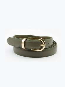Youth Fashion Women's Waist Belt D Letter Minimalist Versatile PU Leather Belt - Dark Green - View 3