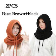 Soft Thick Knit Balaclava Hat Outdoor Cold-Proof Hood Scarf Neck Warmer Hat Elastic Ski Face Mask Windproof For Autumn/Winter