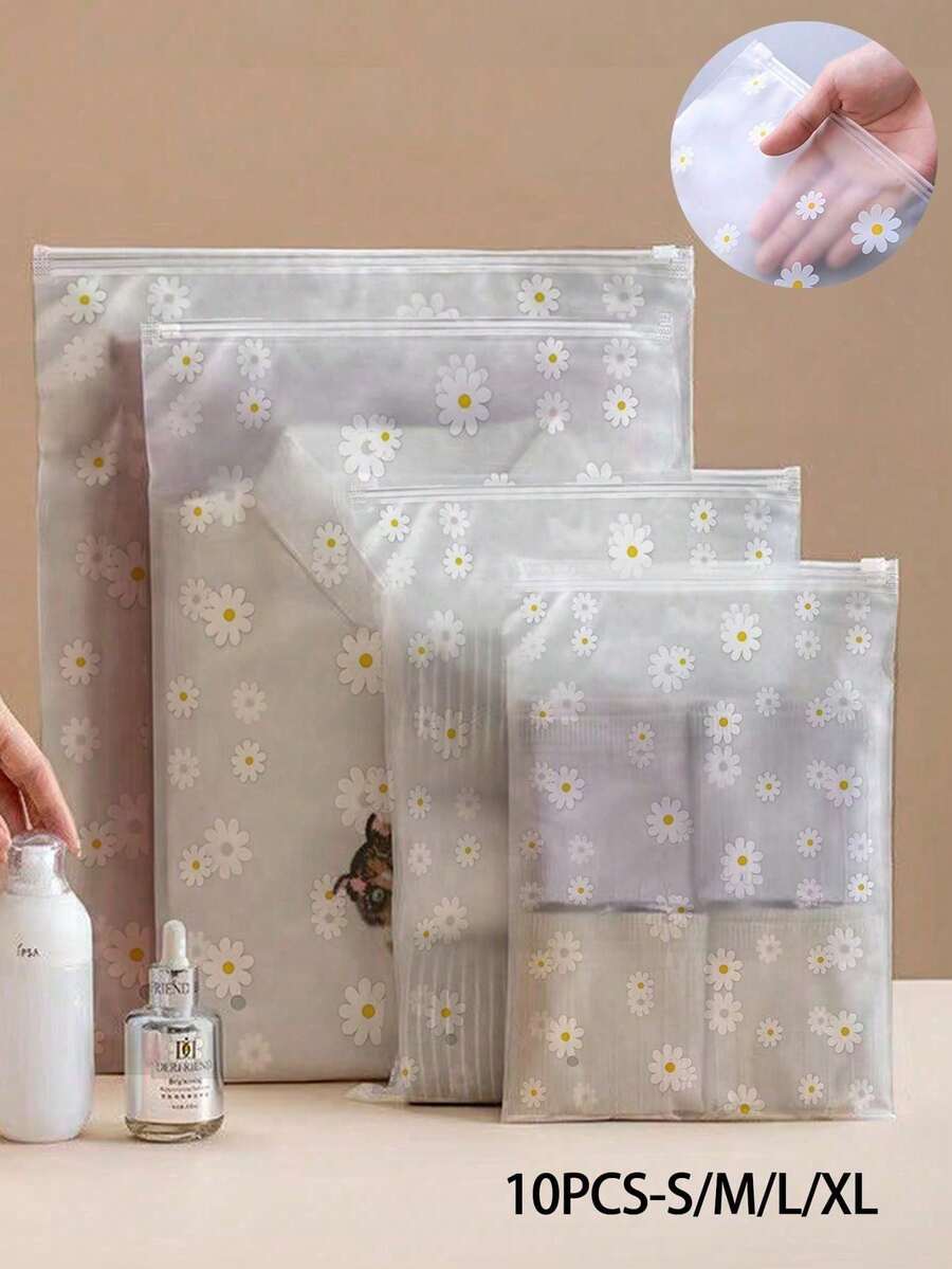 Bolsa de almacenamiento de ropa de PEVA, bolsa de almacenamiento de viaje con estampado de pequeñas margaritas, bolsa de clasificación de ropa transparente de PVC, bolsa de empaque impermeable con cremallera para ropa interior, caja de almacenamiento de ropa con patrón de pequeñas margaritas para el hogar, bolsas de almacenamiento transparentes y esmeriladas, bolsas de embalaje de envíos, para empacar camisetas, camisas, zapatos, documentos, bolsas de plástico con cierre hermético reutilizables, ahorro de espacio bolsas de almacenamiento de viaje