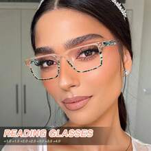 1 件装矩形拼色老花镜，豹纹印花，舒适弹簧铰链，时尚老花镜，男女皆宜