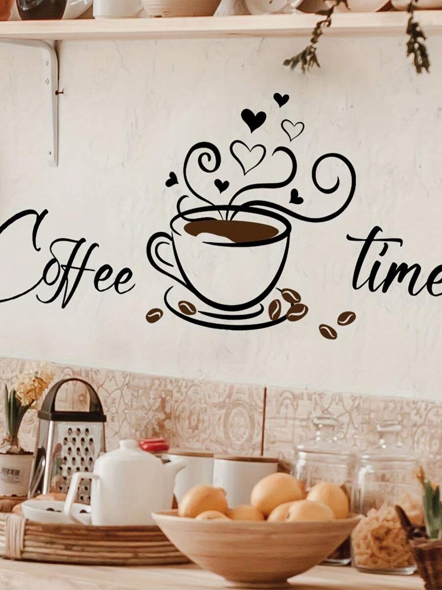 1 件别致咖啡杯墙贴 - 自粘式可移除 PVC 贴纸，适用于厨房和客厅装饰